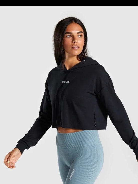 Gymshark Tops - Gymshark Black Power Down Cropped Hoodie Size Small